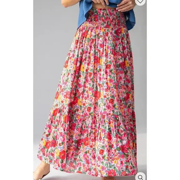 Natural Life Flora Convertible Maxi Skirt Dress Floral XL Ruffle Hem Pink Boho - Picture 2 of 13